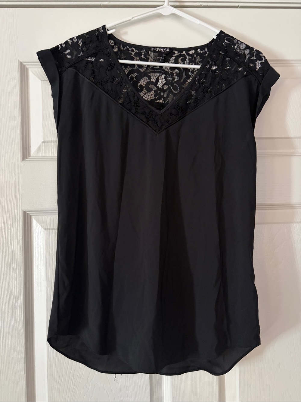 Express Women's Black Lace Yoke Cap Sleeve Top
